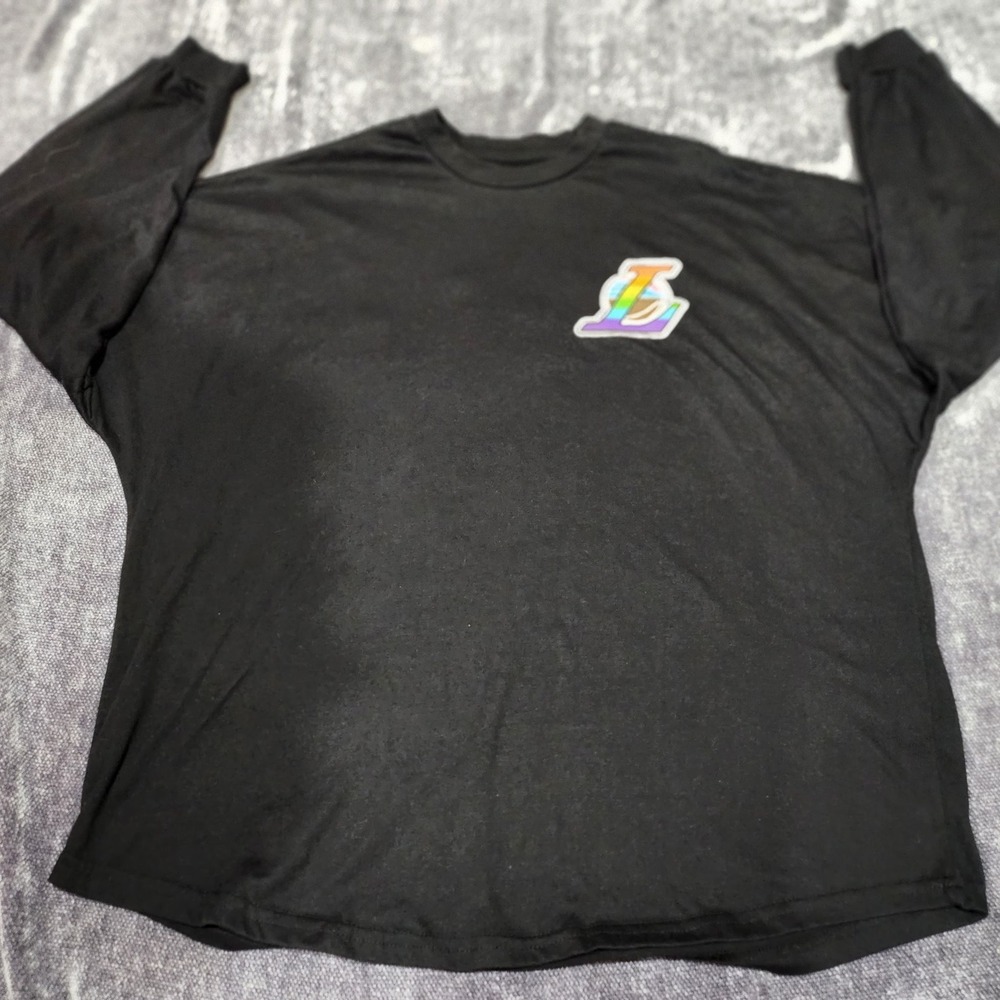 Los Angeles Lakers Long Sleeve Shirt Mens XL Black Rainbow Pride Logo Cotton
